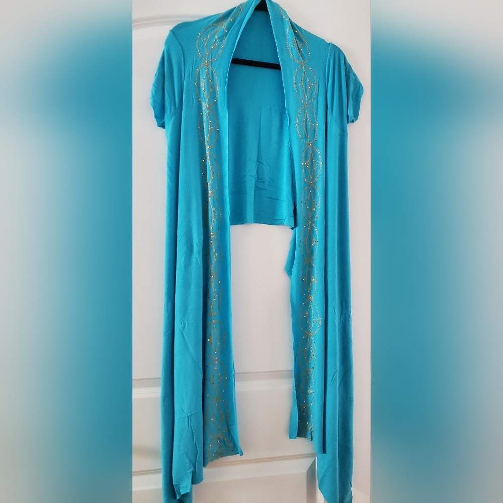 Blue Throw/Scarf jacket with Gold Embroidery Accents